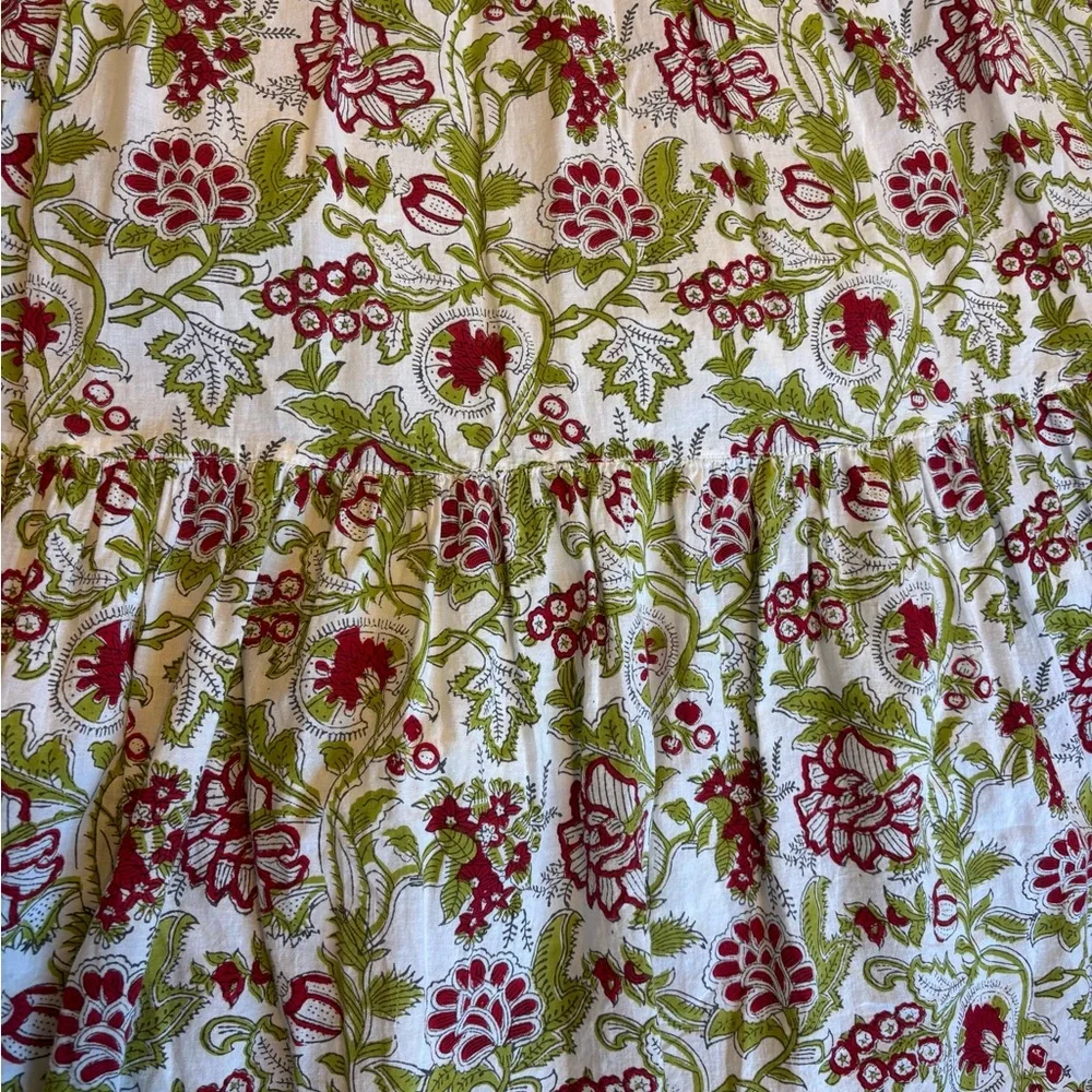 Madison Mathews Floral Print Cotton Midi Dress in White, Red & Green - Picture 5 of 5